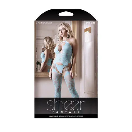 Fantasy Lingerie Sheer On Cloud 9 Bodystocking & G-String Light Blue O/S  Lingerie - Body Stockings