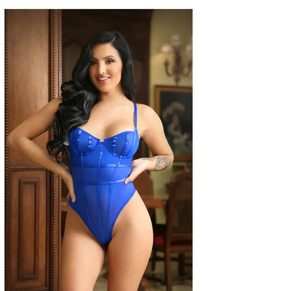 Fantasy Lingerie Tease Abby Bodysuit With Thong-Cut Back Cobalt Blue S/M  Lingerie - Body Stockings