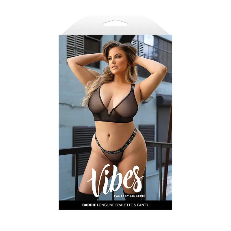 Fantasy Lingerie Vibes Baddie Longline Mesh Bralette & Panty Queen Size  Lingerie - Bra and Panty sets