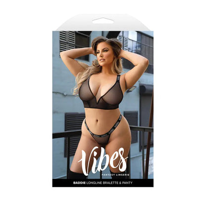 Fantasy Lingerie Vibes Baddie Longline Mesh Bralette & Panty Queen Size  Lingerie - Bra and Panty sets
