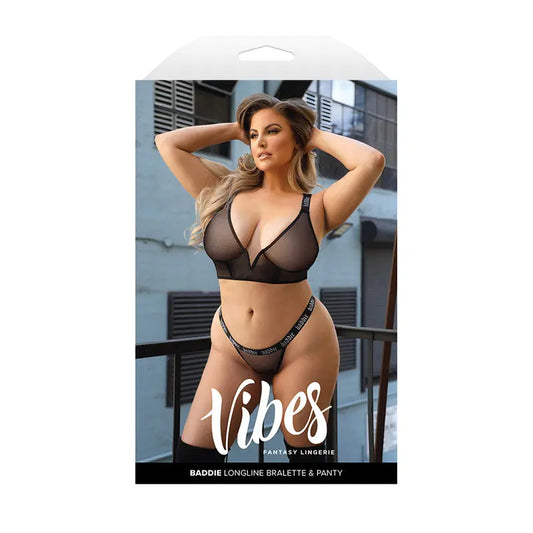 Fantasy Lingerie Vibes Baddie Longline Mesh Bralette & Panty Queen Size  Lingerie - Bra and Panty sets