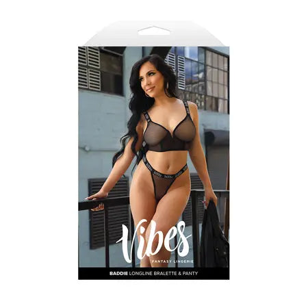 Fantasy Lingerie Vibes Baddie Longline Mesh Bralette & Panty S/M  Lingerie - Bra and Panty sets