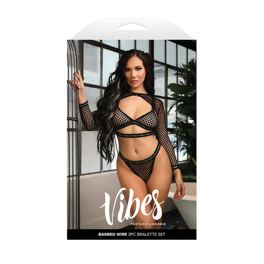 Fantasy Lingerie Vibes Barbed Wire Fishnet Bralette, Shrug & Panty M/L  Lingerie - Bra and Panty sets