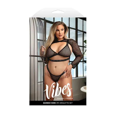 Fantasy Lingerie Vibes Barbed Wire Fishnet Bralette, Shrug & Panty Queen Size  Lingerie - Bra and Panty sets