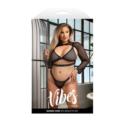 Fantasy Lingerie Vibes Barbed Wire Fishnet Bralette, Shrug & Panty Queen Size  Lingerie - Bra and Panty sets