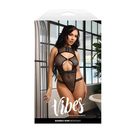 Fantasy Lingerie Vibes Barbed Wire Fishnet Zippered Bodysuit M/L  Lingerie - Baby dolls Chemises etc