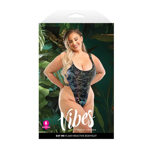 Fantasy Lingerie Vibes Eat Me Flash Reactive Mushroom-Print Bodysuit Queen Size  Lingerie - Baby dolls Chemises etc