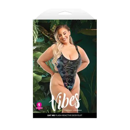 Fantasy Lingerie Vibes Eat Me Flash Reactive Mushroom-Print Bodysuit Queen Size  Lingerie - Baby dolls Chemises etc