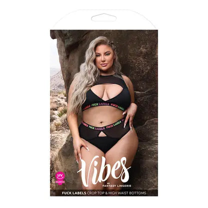 Fantasy Lingerie Vibes Fuck Labels Keyhole Top & High-Waist Bottom Black Queen  Lingerie - Bra and Panty sets