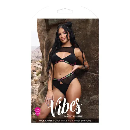 Fantasy Lingerie Vibes Fuck Labels Keyhole Top & High-Waist Bottoms Black M/L  Lingerie - Bra and Panty sets