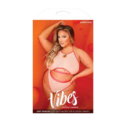 Fantasy Lingerie Vibes Just Peachy Cut-Out Halter Top & Cheeky Panty Peach Queen Size  Lingerie - Bra and Panty sets