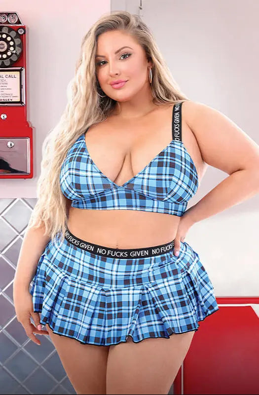 Fantasy Lingerie Vibes No Fucks Given Box Pleat Skirt Blue Queen Size  Lingerie - Dresses
