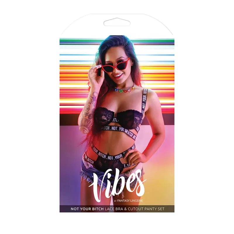Fantasy Lingerie Vibes Not Your Bitch Bra & Panty Black M/L  Lingerie - Bra and Panty sets