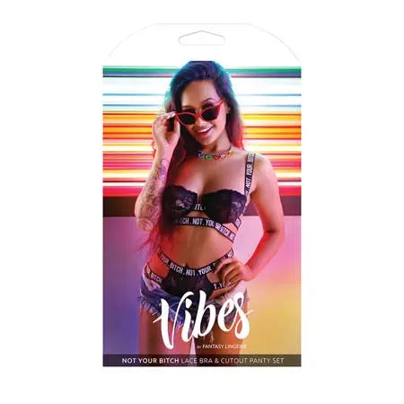 Fantasy Lingerie Vibes Not Your Bitch Bra & Panty Black M/L  Lingerie - Bra and Panty sets