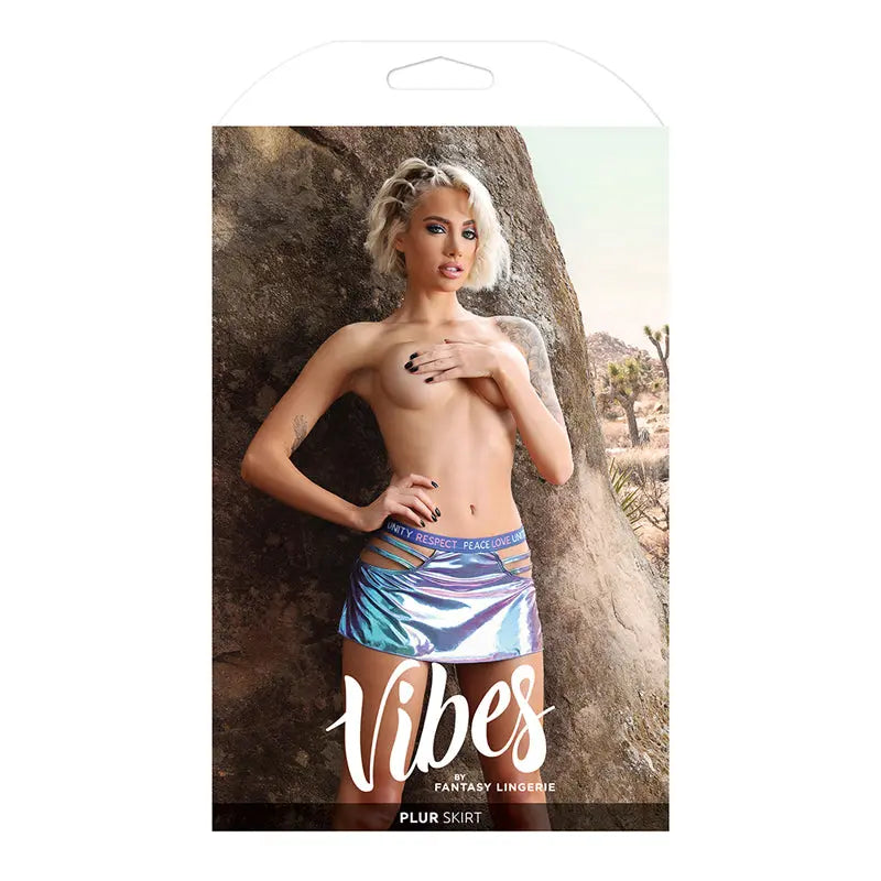 Fantasy Lingerie Vibes Plur Holographic Cut Out Skirt Separate Aqua Holo M/L  Lingerie - Club Wear