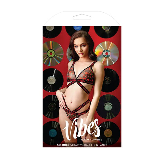 Fantasy Lingerie Vibes So Juicy Strappy Bralette & Panty Black M/L  Lingerie - Bra and Panty sets
