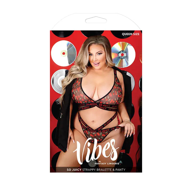 Fantasy Lingerie Vibes So Juicy Strappy Bralette & Panty Queen Size Black  Lingerie - Bra and Panty sets