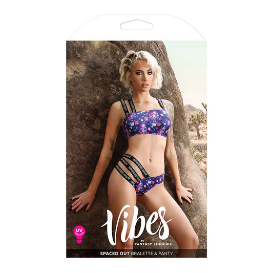 Fantasy Lingerie Vibes Spaced Out Asymmetrical Bralette & Multi-Strap Panty Indigo M/L  Lingerie - Bra and Panty sets
