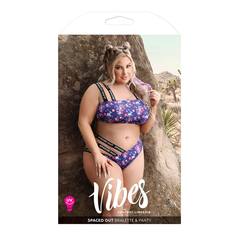 Fantasy Lingerie Vibes Spaced Out Asymmetrical Bralette & Multi-Strap Panty Indigo Queen  Lingerie - Bra and Panty sets