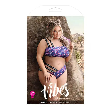 Fantasy Lingerie Vibes Spaced Out Asymmetrical Bralette & Multi-Strap Panty Indigo Queen  Lingerie - Bra and Panty sets