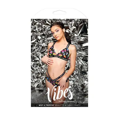 Fantasy Lingerie Vibes Why U Trippin' Bralette & Cheeky Panty Black M/L  Lingerie - Bra and Panty sets