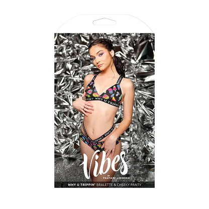 Fantasy Lingerie Vibes Why U Trippin' Bralette & Cheeky Panty Black S/M  Lingerie - Bra and Panty sets