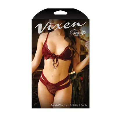 Fantasy Lingerie Vixen Good 4 You Lace Triangle Bralette & Panty Burgundy O/S  Lingerie - Bra and Panty sets
