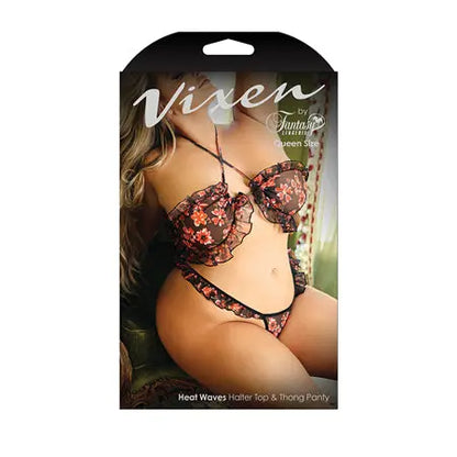 Fantasy Lingerie Vixen Heat Waves Floral Print Ruffled Bralette & Panty Black Queen  Lingerie - Bra and Panty sets