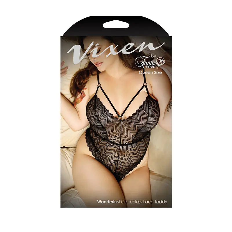 Fantasy Lingerie Vixen Wanderlust Crotchless Lace Teddy Queen Size Black  Lingerie - Body Stockings