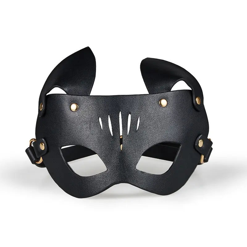 Femdom Black Leather Dog Slave Catwoman Fox Bondage Mask  BDSM Pet Play