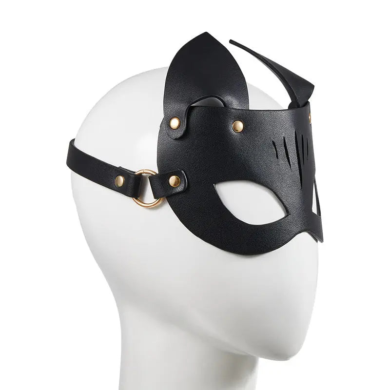 Femdom Black Leather Dog Slave Catwoman Fox Bondage Mask  BDSM Pet Play