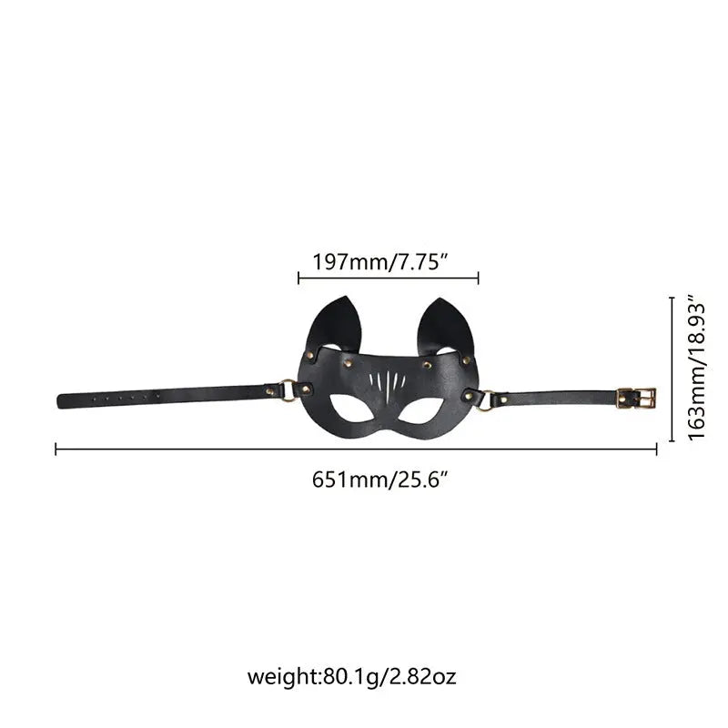 Femdom Black Leather Dog Slave Catwoman Fox Bondage Mask  BDSM Pet Play