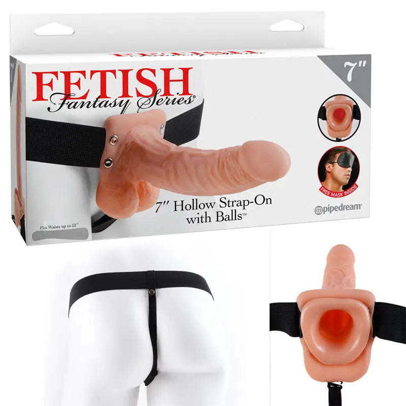 Fetish Fantasy Series 7 in. Hollow Strap-On with Balls Beige/Black  Harnesses