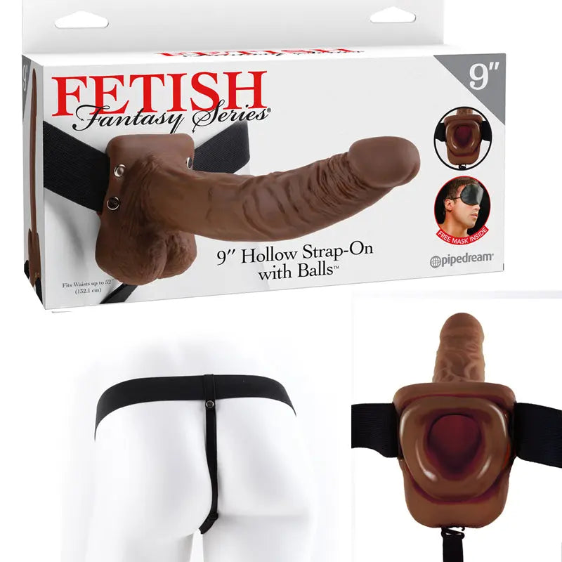Fetish Fantasy Series 9 in. Hollow Strap-On with Balls Brown/Black  Harnesses