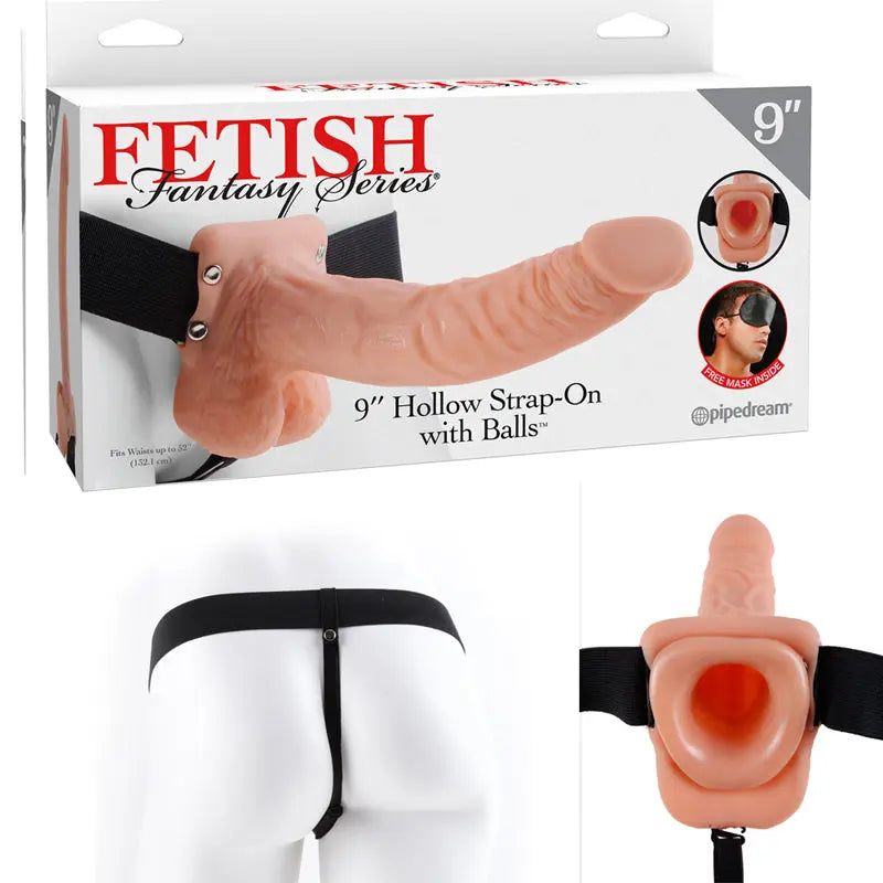 Fetish Fantasy Series 9 in. Hollow Strap-On with Balls Light/Black  Harnesses
