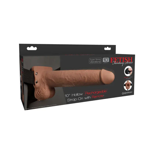 Fetish Fantasy Series Vibrating 10 in. Hollow Strap-On With Balls Tan/Black  Harnesses