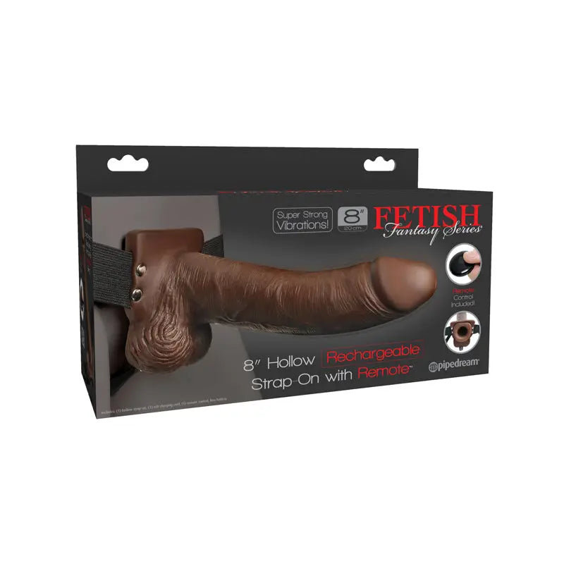Fetish Fantasy Series Vibrating 8 in. Hollow Strap-On With Balls Brown/Black  Harnesses