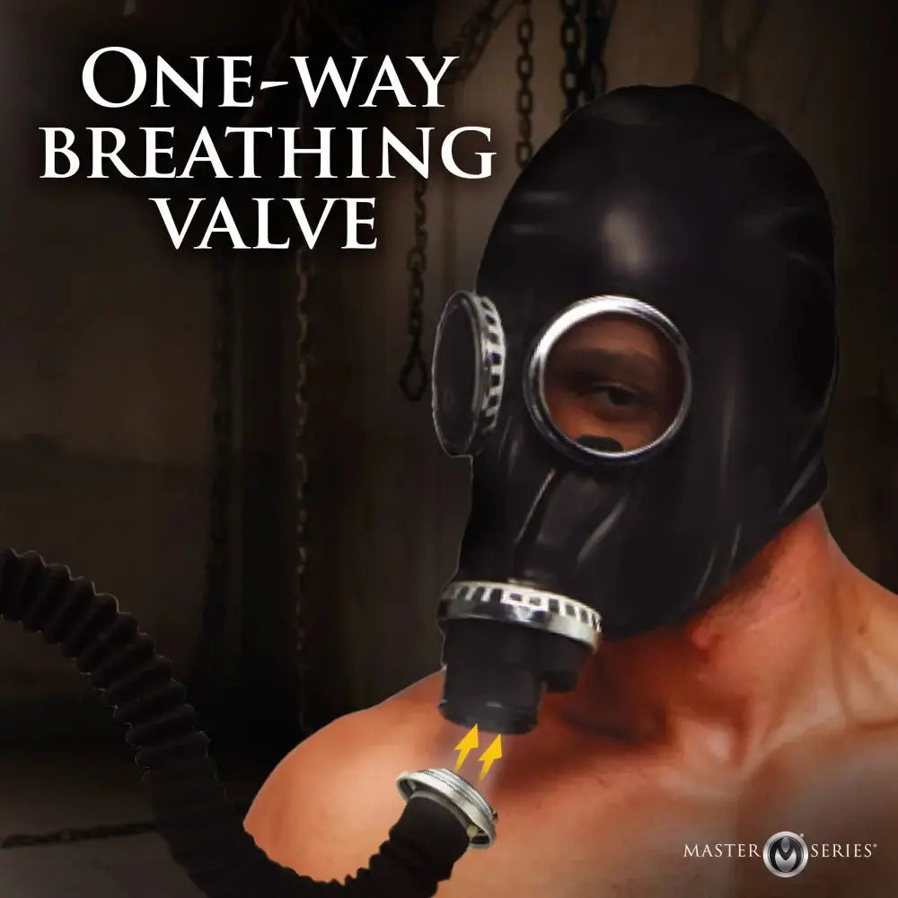 Fetish Gas Mask | Master Series Rubber Gas Mask with Bottle  Bondage Hood