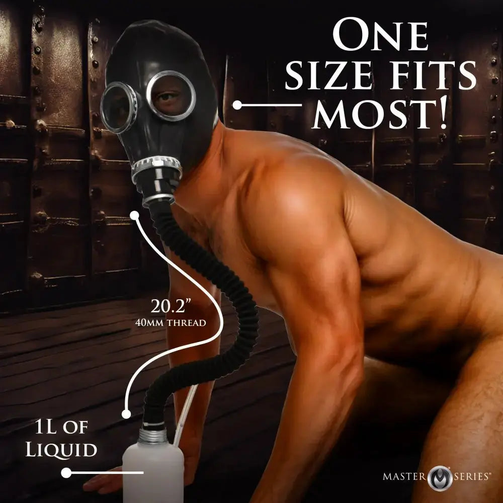 Fetish Gas Mask | Master Series Rubber Gas Mask with Bottle  Bondage Hood