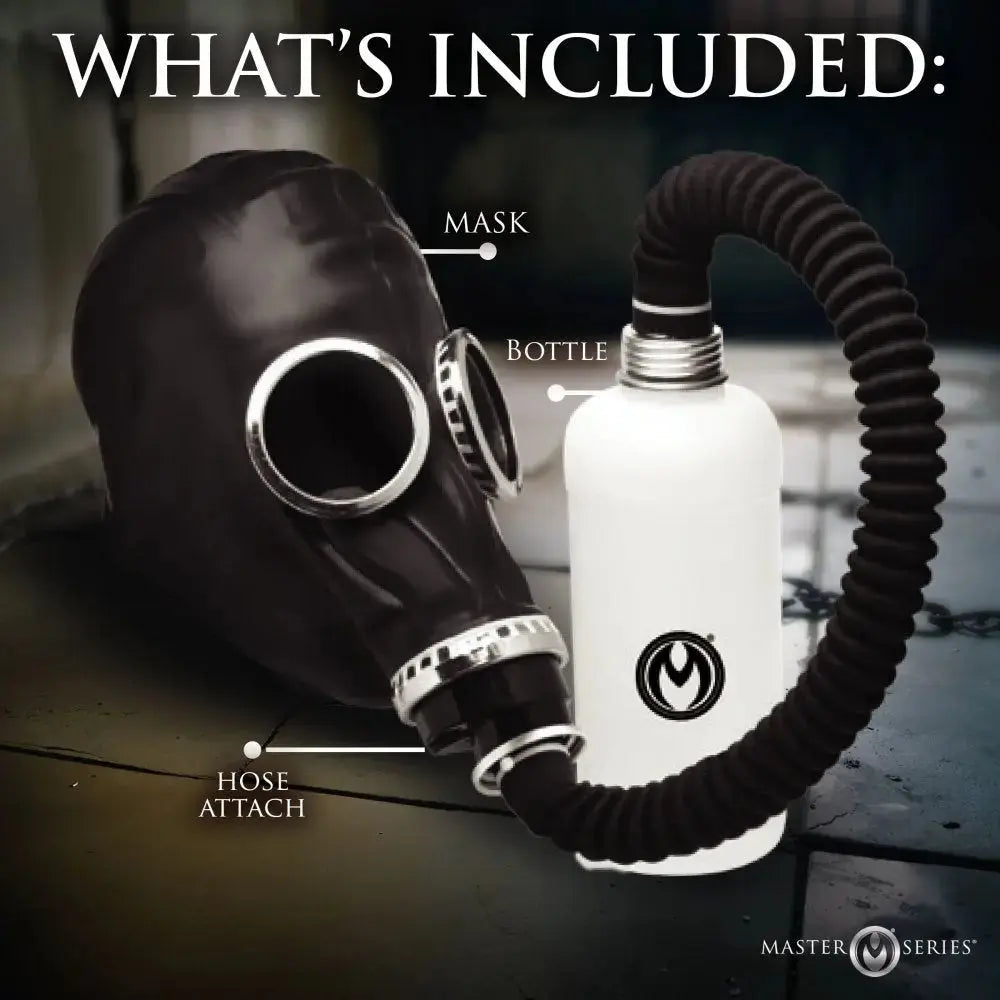 Fetish Gas Mask | Master Series Rubber Gas Mask with Bottle  Bondage Hood
