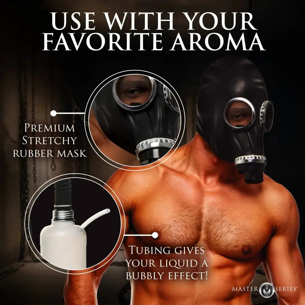 Fetish Gas Mask | Master Series Rubber Gas Mask with Bottle  Bondage Hood