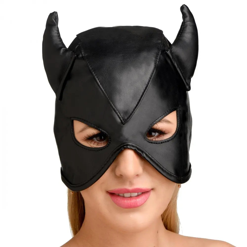 Fetish Hood with Horns BDSM Bondage Mask  Masks, Gags and Blindfolds