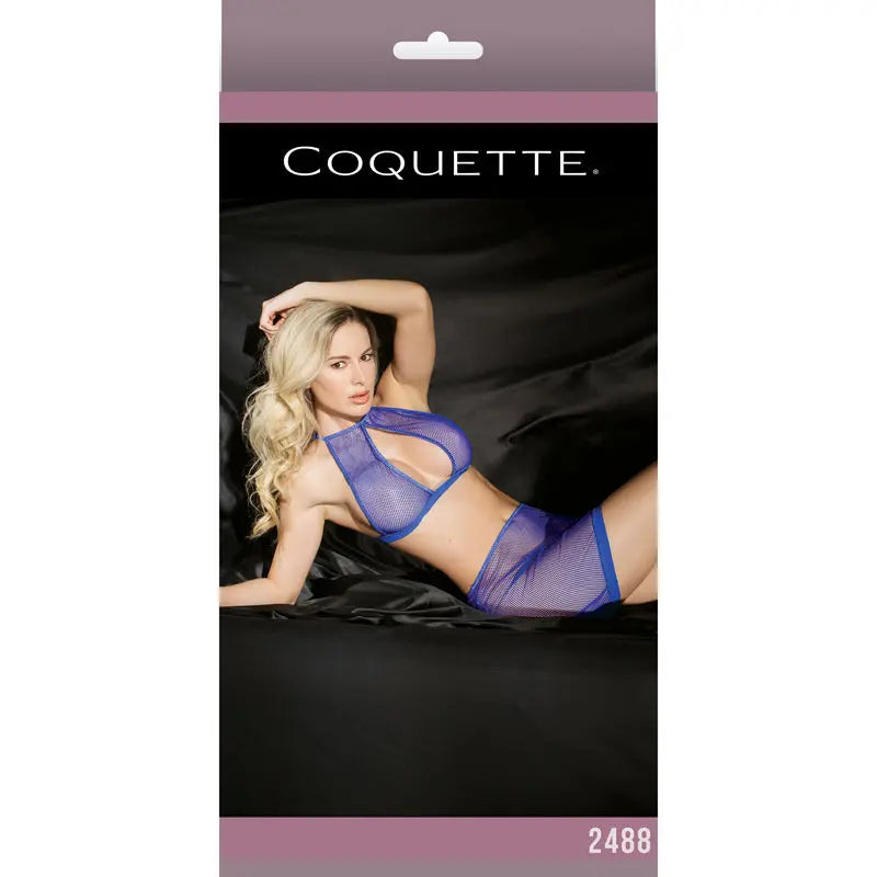 Fishnet Halter Top & High Waisted Skirt Cobalt OS Packaging Box  Lingerie - Bra and Panty sets