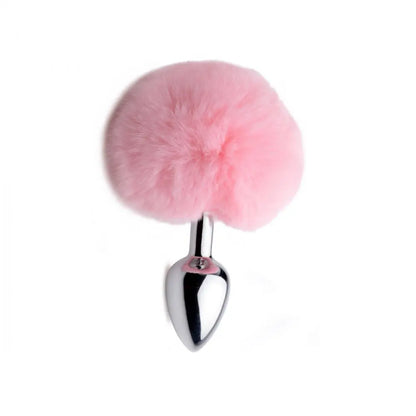 Fluffy Bunny Tail Anal Plug - Metal Butt Plug  BDSM Pet Play Anal Plug