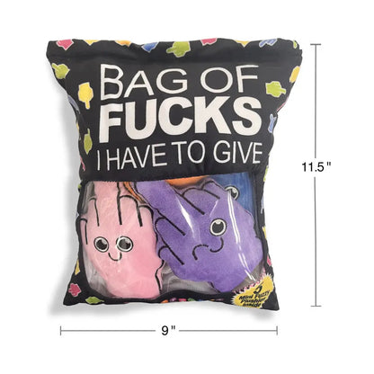 Funny Gag Gift - Bag of Fucks I Have to Give Plushy Pillow with 5 Fingers  Novelties - Gag Gifts