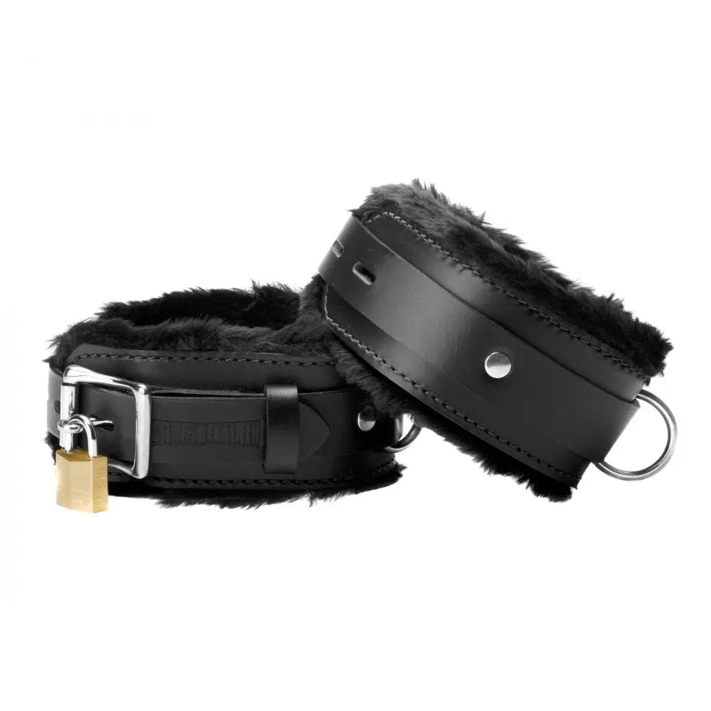 Fur Lined Essentials Leather Bondage Kit BDSM Cuffs Wrist Ankle Cuffs  Bondage Kits