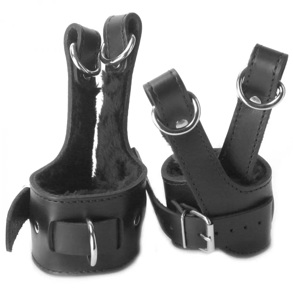 Fur Lined Leather Suspension Cuff Kit with Bondage Ring  Bondage Kits