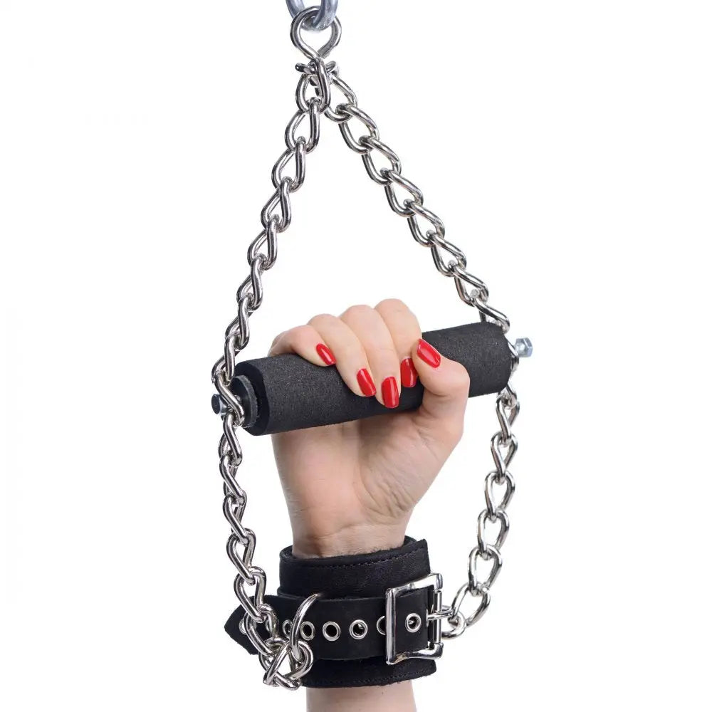 Fur Lined Nubuck Leather BDSM Suspension Bondage Cuffs with Grip  Restraints and Cuffs