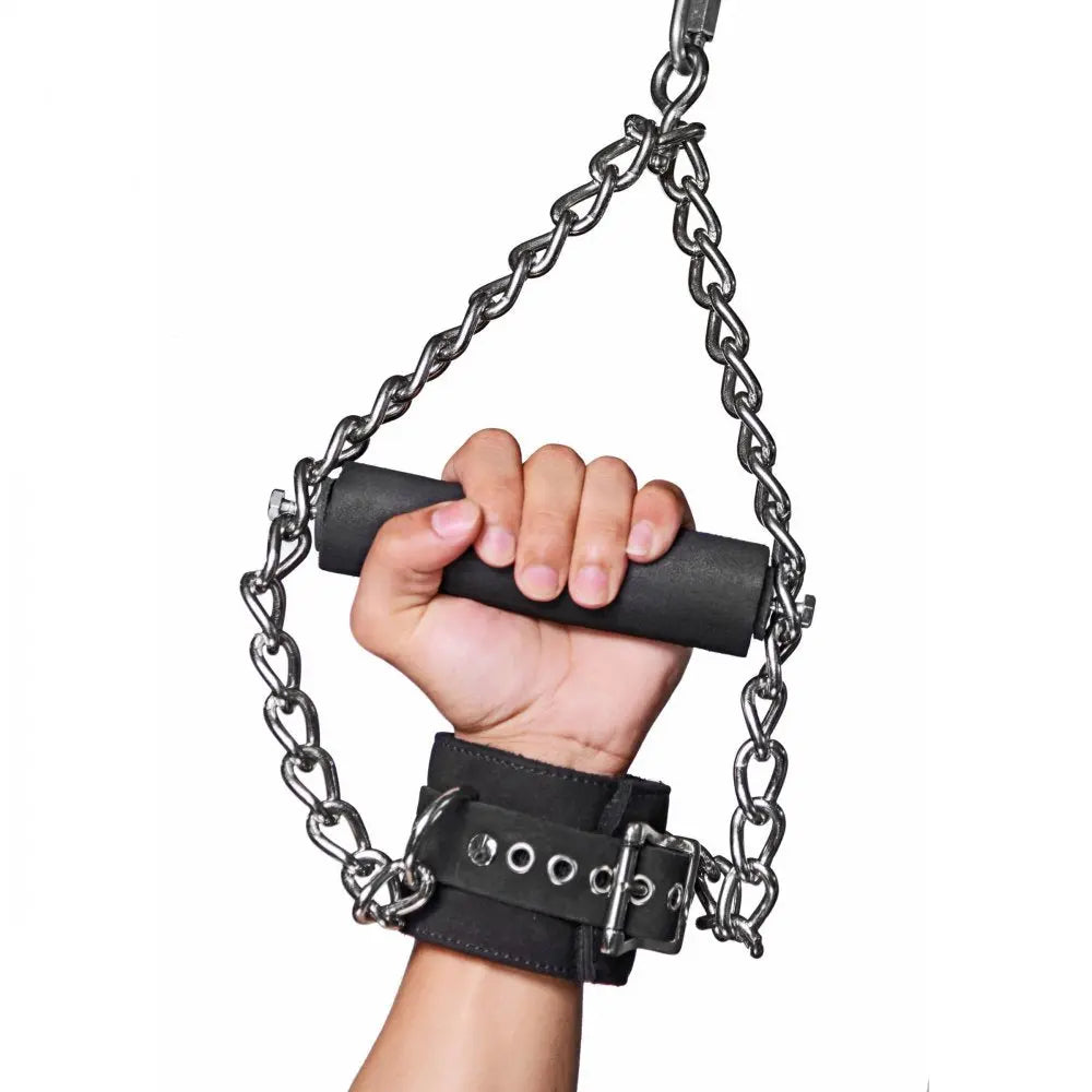 Fur Lined Nubuck Leather BDSM Suspension Bondage Cuffs with Grip  Restraints and Cuffs