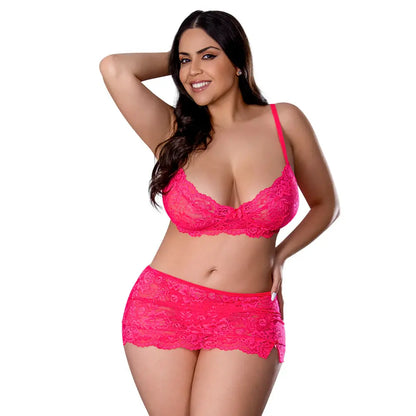 Get It Girl Plus Size Bra, Skirt and Thong Set Diva Pink Queen Size  Lingerie - Bra and Panty sets